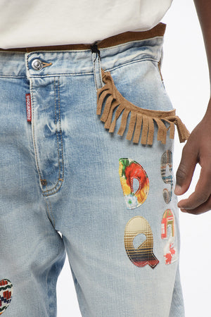 Jeans Roadie Fit con Frange in Suede e Toppe 22cm