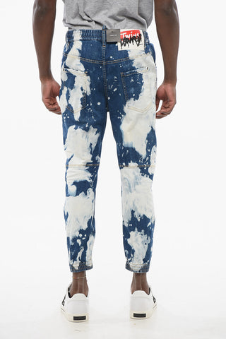 Jeans Combat Fit in Denim Tie Dye con Polsini Elastici