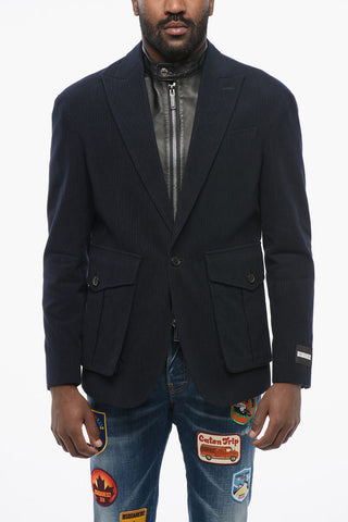 Pinstriped Blazer with Leather Chest Piece
