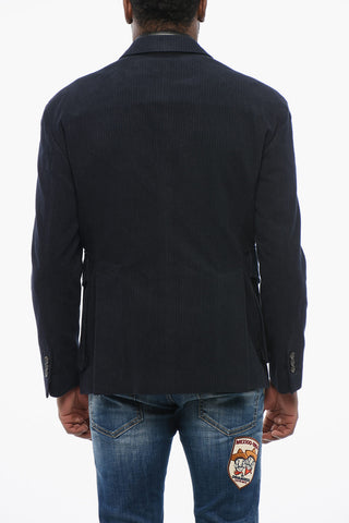 Pinstriped Blazer with Leather Chest Piece
