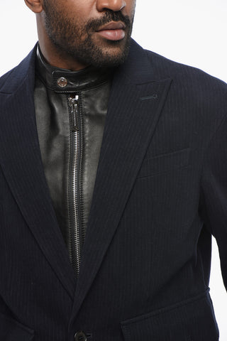 Pinstriped Blazer with Leather Chest Piece