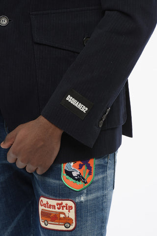 Pinstriped Blazer with Leather Chest Piece