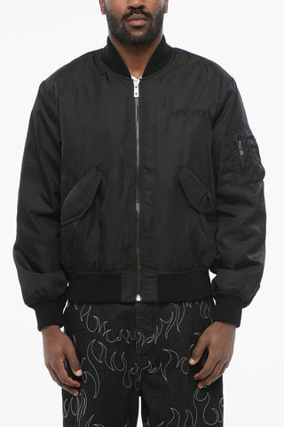 Nylon Padded Bomber Jacket with Embroidered Logo