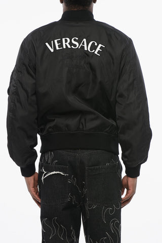 Nylon Padded Bomber Jacket with Embroidered Logo