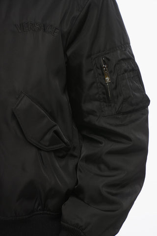 Nylon Padded Bomber Jacket with Embroidered Logo
