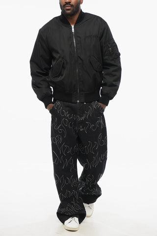 Nylon Padded Bomber Jacket with Embroidered Logo