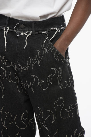 Embroidered Straight-Leg Jeans with Frayed Details 30cm