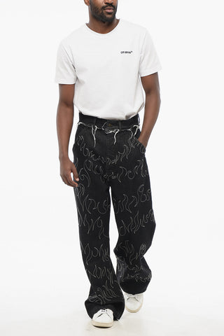 Embroidered Straight-Leg Jeans with Frayed Details 30cm