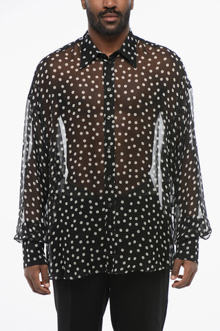 Camicia in Sheer di Seta con Motivo a Pois