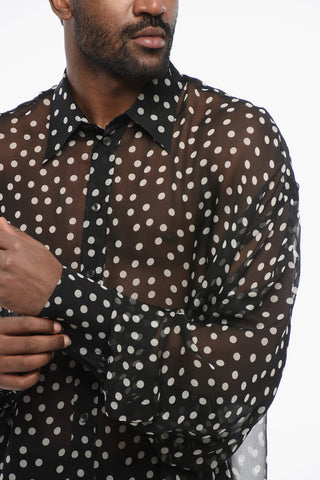 Camicia in Sheer di Seta con Motivo a Pois
