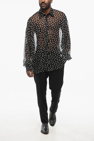 Camicia in Sheer di Seta con Motivo a Pois