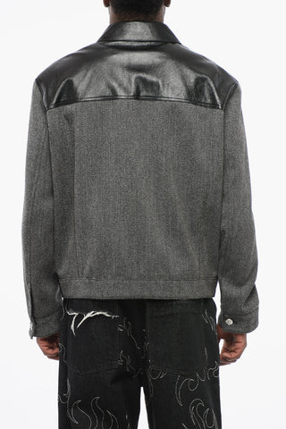 Leather Jacket with Fabric Sleeves and Back