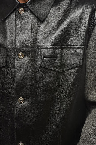 Leather Jacket with Fabric Sleeves and Back