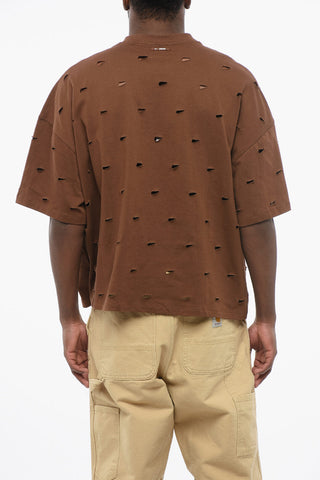 JACQUEMUS Cotton UNISEX Crew-neck T-shirt with All-Over Cut-Out Monogram