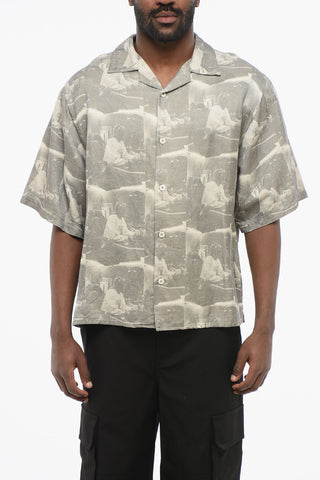 Printed Linen Blend Bowling Shirt