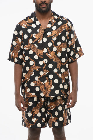 Silk LEOPARD Bowling Shirt with Polka Dot Motif