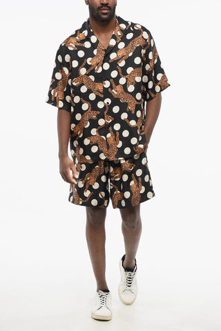Silk LEOPARD Bowling Shirt with Polka Dot Motif