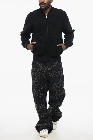 Patterned Lining Zip-up Reversible Sweatshirt