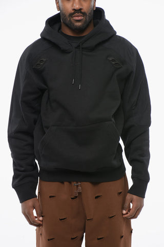 Fleeced Cotton Hoodie with Nylon Details and Perforated Inserts