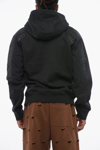 Fleeced Cotton Hoodie with Nylon Details and Perforated Inserts
