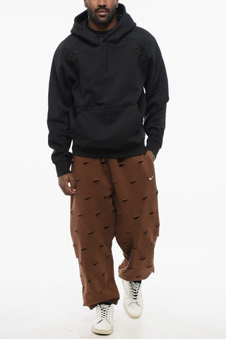 Fleeced Cotton Hoodie with Nylon Details and Perforated Inserts