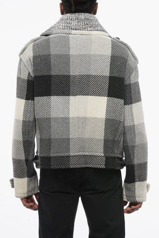 Cappotto Corto Motivo Tartan con Bottoni Rivestiti