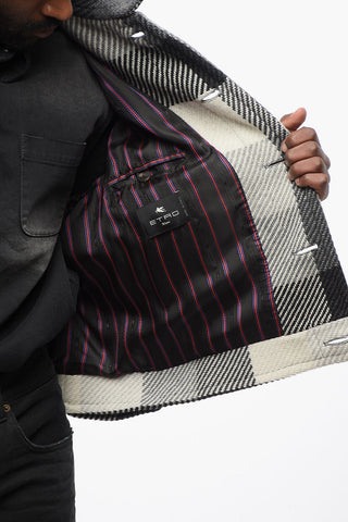 Cappotto Corto Motivo Tartan con Bottoni Rivestiti
