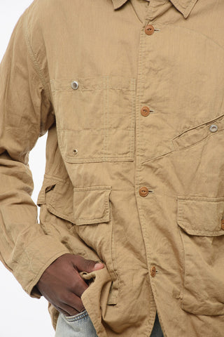 Multi-Pocket Linen-Blend Overshirt