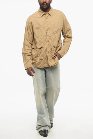 Multi-Pocket Linen-Blend Overshirt