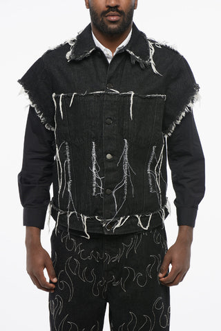 Short Sleeved Denim Jacket with Frayed Details