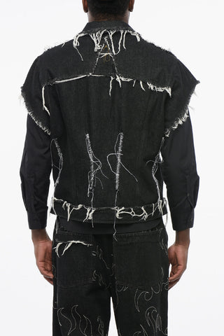 Short Sleeved Denim Jacket with Frayed Details