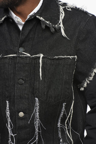 Short Sleeved Denim Jacket with Frayed Details