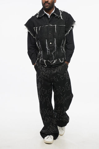 Short Sleeved Denim Jacket with Frayed Details
