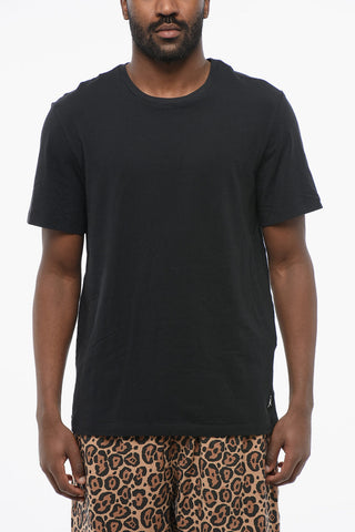 AIR JORDAN Solid Color Stretch Cotton T-Shirt with Contrasting Embroidery