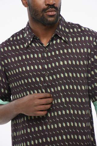 Short-sleeved CLASEN Chiffon Shirt with Geometric Pattern