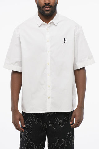 Camicia in Popeline di Cotone  Loose Fit con Maniche Corte