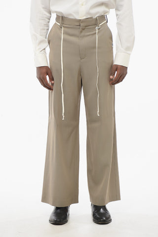 4-Pocketed Wool Blend Pants with Drawstringed Waist