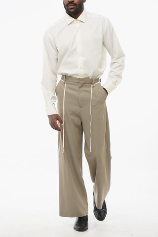 4-Pocketed Wool Blend Pants with Drawstringed Waist