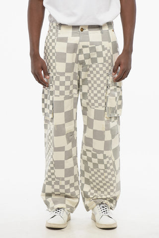 Pantaloni Cargo Bicolore a Quadri Effetto Distressed