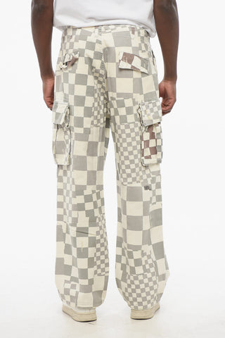 Pantaloni Cargo Bicolore a Quadri Effetto Distressed