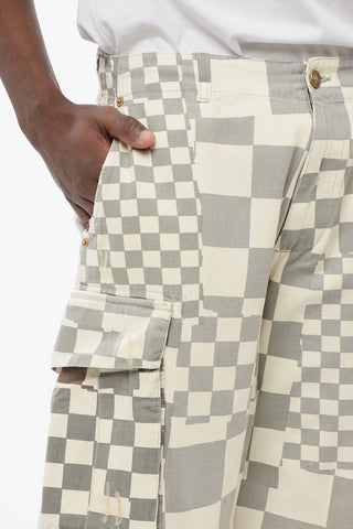 Pantaloni Cargo Bicolore a Quadri Effetto Distressed