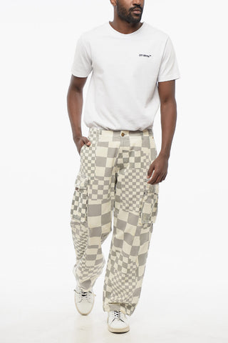 Pantaloni Cargo Bicolore a Quadri Effetto Distressed