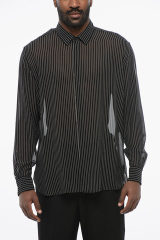 Hairline Patterned Silk Shirt with Standard Collar
