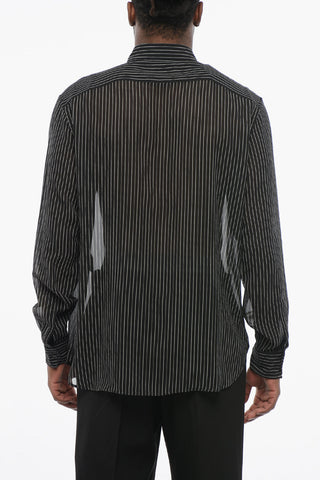 Hairline Patterned Silk Shirt with Standard Collar