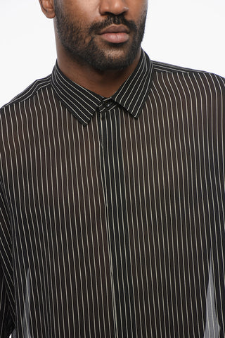 Hairline Patterned Silk Shirt with Standard Collar