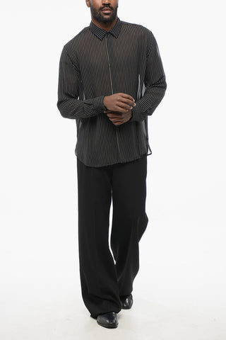 Hairline Patterned Silk Shirt with Standard Collar