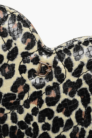 Animal Patterned Leather Heart-shaped Clutch