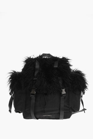Fur and Nylon Backpack with Double Buckle