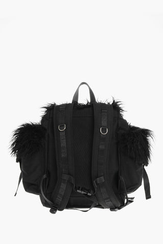Fur and Nylon Backpack with Double Buckle