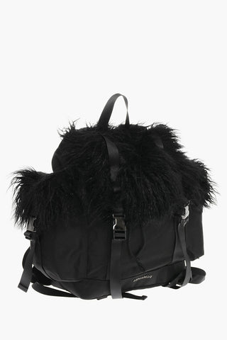 Fur and Nylon Backpack with Double Buckle
